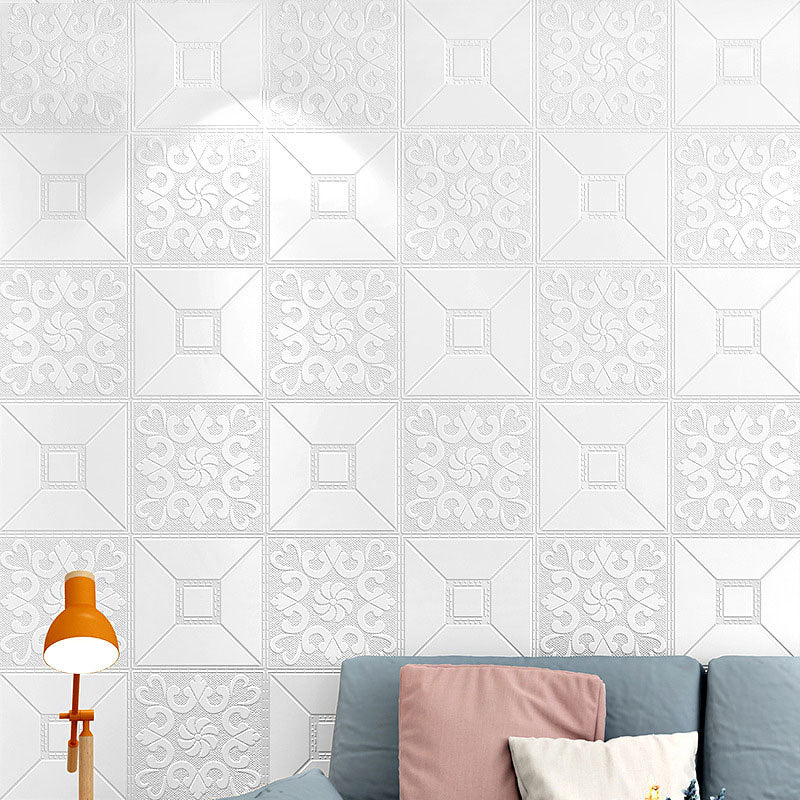 Minimalist Wall Art in Plain White Square and Flower Wallpaper, Non-Pasted, 57.1 sq ft. White Clearhalo 'Modern wall decor' 'Modern' 'Wallpaper' Wall Decor' 992466