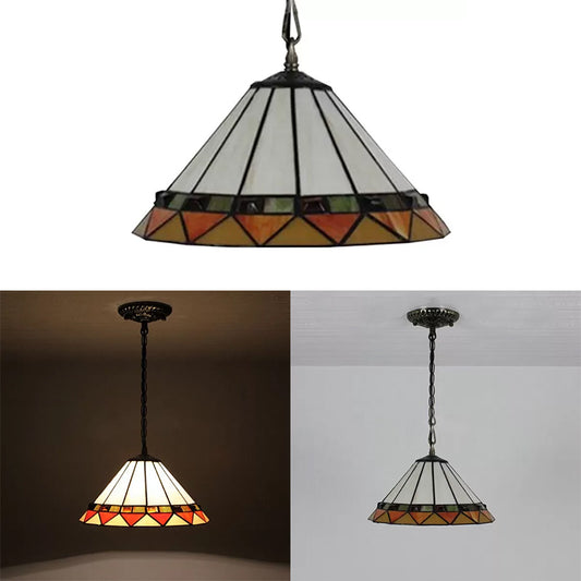 Tiffany-Style Fish Tail/Gem/Triangle Pendulum Light 2 Heads Handcrafted Art Glass Suspension Lamp in Beige Clearhalo 'Ceiling Lights' 'Industrial' 'Middle Century Pendants' 'Pendant Lights' 'Pendants' 'Tiffany close to ceiling' 'Tiffany Pendants' 'Tiffany' Lighting' 9924