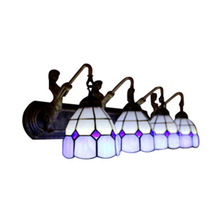 Mediterranean Grid Patterned Sconce Light 4 Heads Blue Glass Wall Mounted Light Fixture Clearhalo 'Industrial' 'Middle century wall lights' 'Tiffany wall lights' 'Tiffany' 'Wall Lamps & Sconces' 'Wall Lights' Lighting' 99253