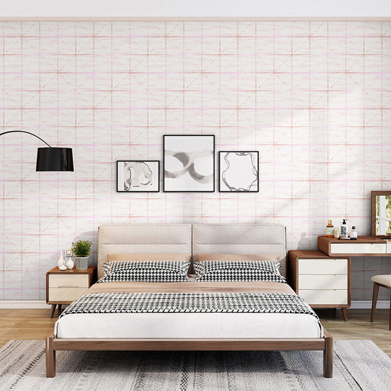Contemporary Square Wall Art in Natural Color Grid Wallpaper, Non-Pasted, 20.5"W x 33'L Pink Clearhalo 'Modern wall decor' 'Modern' 'Wallpaper' Wall Decor' 992557
