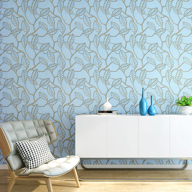 Leaves and Stem Wallpaper for Coffee Shop Contemporary Wall Art, Non-Pasted. 33'L x 20.5"W Blue Clearhalo 'Modern wall decor' 'Modern' 'Wallpaper' Wall Decor' 992574