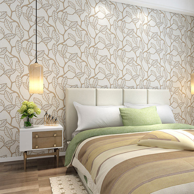 Leaves and Stem Wallpaper for Coffee Shop Contemporary Wall Art, Non-Pasted. 33'L x 20.5"W Beige Clearhalo 'Modern wall decor' 'Modern' 'Wallpaper' Wall Decor' 992580