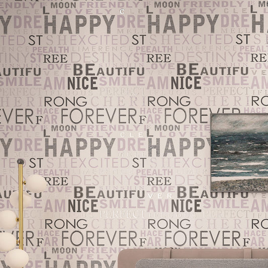 Letters Wall Covering for Accent Wall Graffiti Wallpaper Roll in Dark Color, Stain-Resistant Purple Clearhalo 'Industrial wall decor' 'Industrial' 'Wallpaper' Wall Decor' 992586