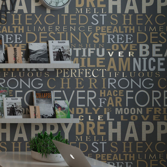 Letters Wall Covering for Accent Wall Graffiti Wallpaper Roll in Dark Color, Stain-Resistant Black Clearhalo 'Industrial wall decor' 'Industrial' 'Wallpaper' Wall Decor' 992590