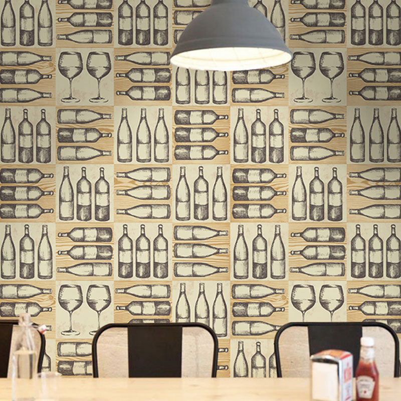 Wine Bottles Wallpaper Roll for Coffee Shop Decor in Natural Color, 20.5"W x 33'L Yellow Clearhalo 'Industrial wall decor' 'Industrial' 'Wallpaper' Wall Decor' 992593