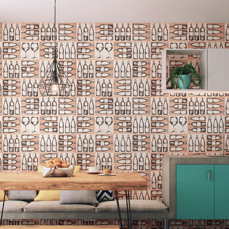 Wine Bottles Wallpaper Roll for Coffee Shop Decor in Natural Color, 20.5"W x 33'L Red Clearhalo 'Industrial wall decor' 'Industrial' 'Wallpaper' Wall Decor' 992596