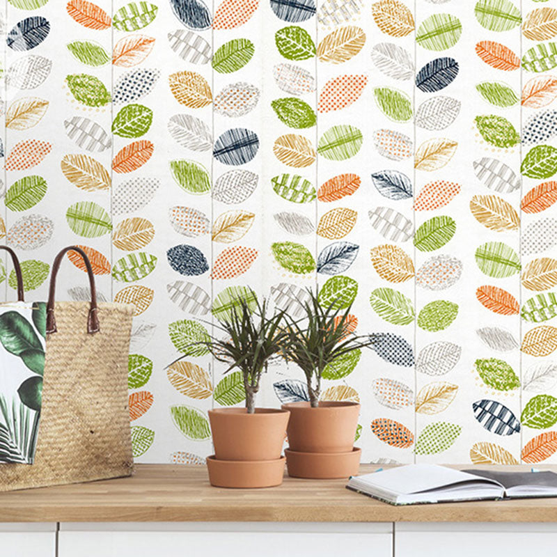 Waterproof Leaves Wall Decor Non-Woven Textured Simple Wallpaper Roll for Kids, Peel and Stick Green Clearhalo 'Modern wall decor' 'Modern' 'Wallpaper' Wall Decor' 992605