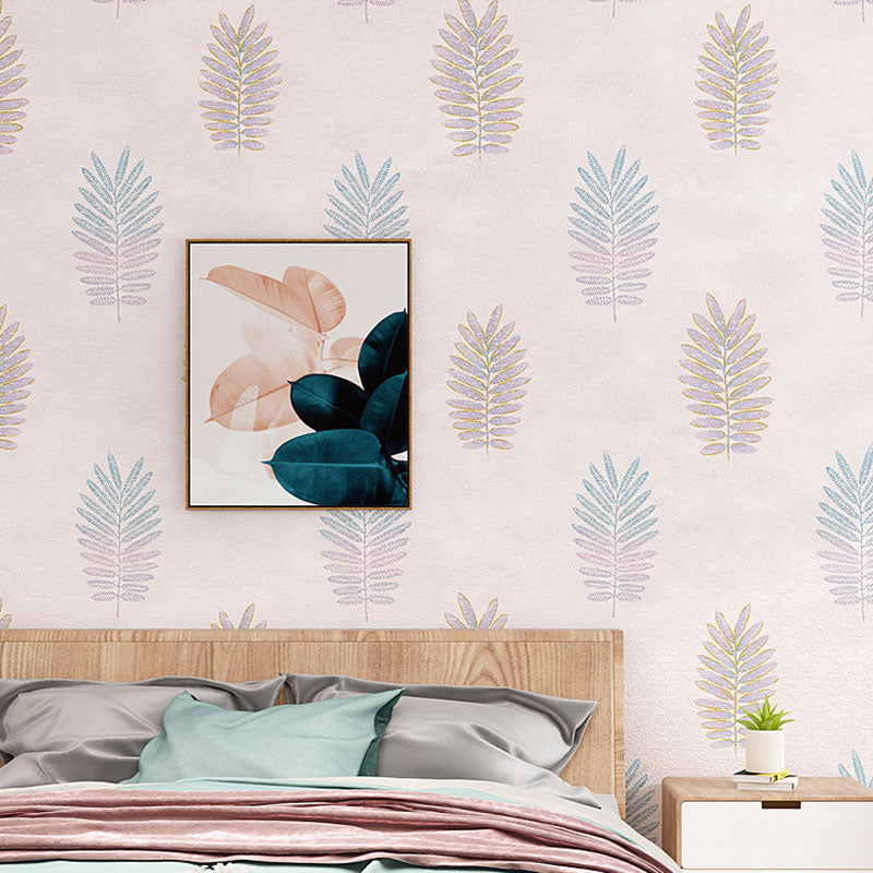 Contemporary Wall Art in Pastel Color Leaves Wallpaper Roll, Non-Pasted, 20.5 in x 31 ft Light Pink Clearhalo 'Modern wall decor' 'Modern' 'Wallpaper' Wall Decor' 992610