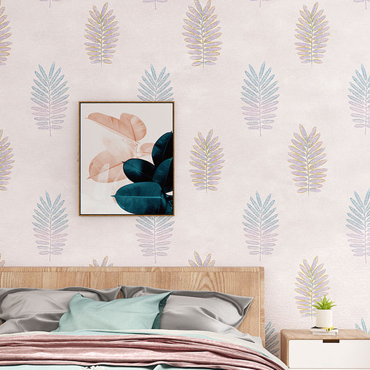 Contemporary Wall Art in Pastel Color Leaves Wallpaper Roll, Non-Pasted, 20.5 in x 31 ft Light Pink