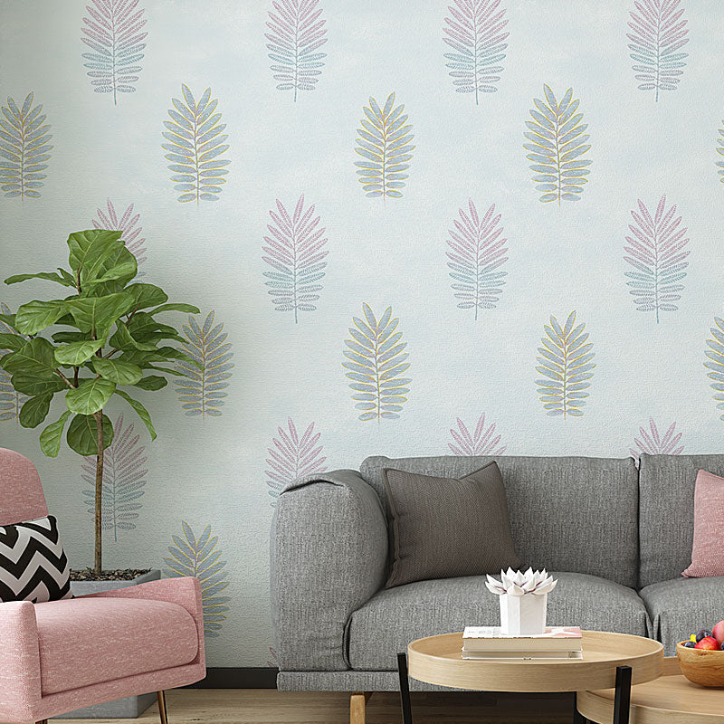 Contemporary Wall Art in Pastel Color Leaves Wallpaper Roll, Non-Pasted, 20.5 in x 31 ft Light Green Clearhalo 'Modern wall decor' 'Modern' 'Wallpaper' Wall Decor' 992613