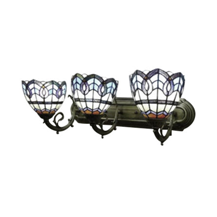 Tiffany Baroque Designed Wall Light 3 Lights Stained Glass Wall Sconce in Blue for Study Room Clearhalo 'Industrial' 'Middle century wall lights' 'Tiffany wall lights' 'Tiffany' 'Wall Lamps & Sconces' 'Wall Lights' Lighting' 99266