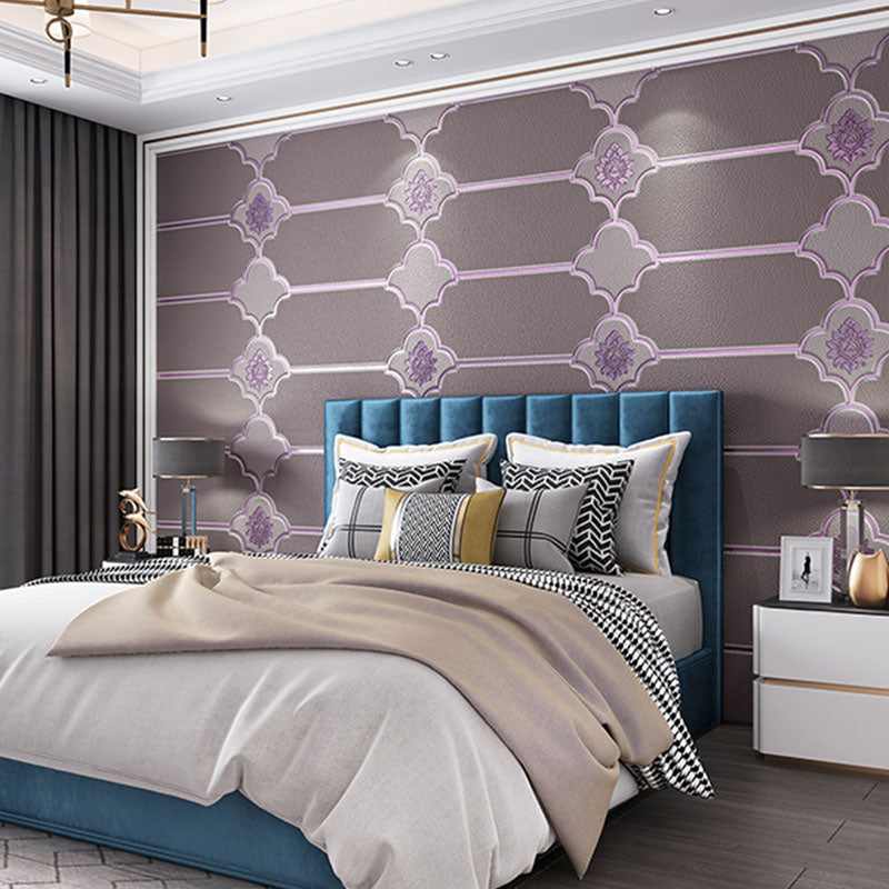 Light Color 3D Floral Texture Wallpaper Roll Stain-Resistant Flock Wall Art for Living Room Decor Purple Clearhalo 'Wall Decor' 'Wallpaper' 992684