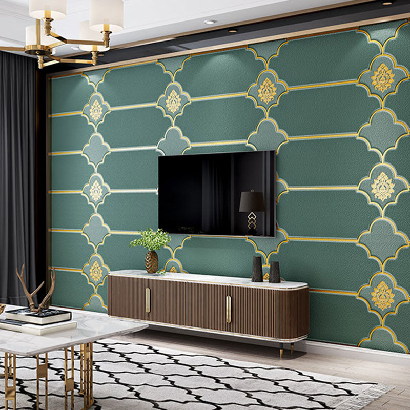 Light Color 3D Floral Texture Wallpaper Roll Stain-Resistant Flock Wall Art for Living Room Decor Peacock Green Clearhalo 'Wall Decor' 'Wallpaper' 992687