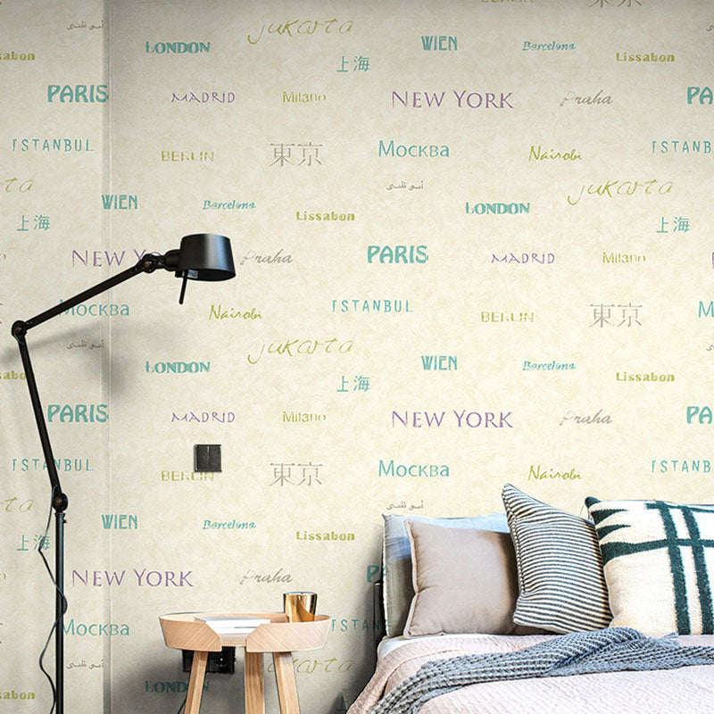 Modern Wallpaper Roll for Children's Bedroom with Vocabulary Design in Pastel Color Light Yellow Clearhalo 'Industrial wall decor' 'Industrial' 'Wallpaper' Wall Decor' 992697