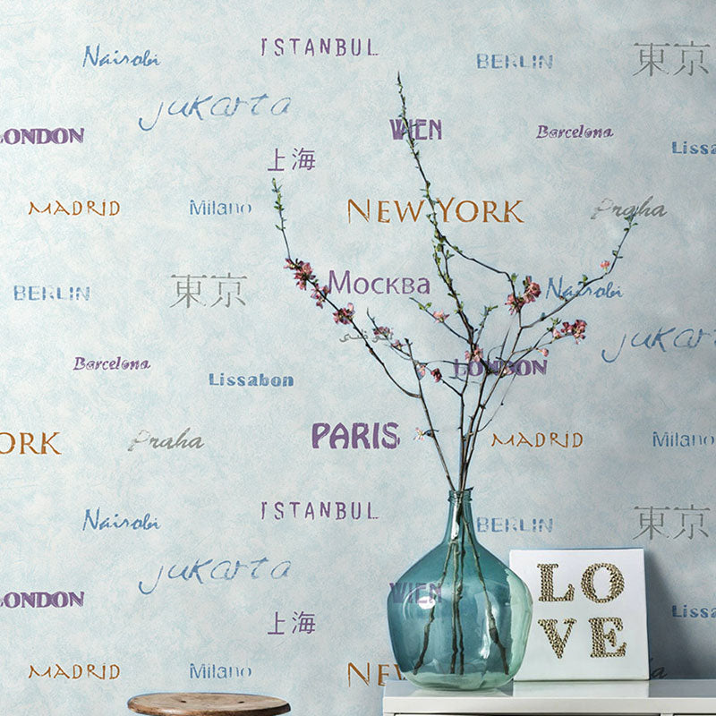 Modern Wallpaper Roll for Children's Bedroom with Vocabulary Design in Pastel Color Light Blue Clearhalo 'Industrial wall decor' 'Industrial' 'Wallpaper' Wall Decor' 992700