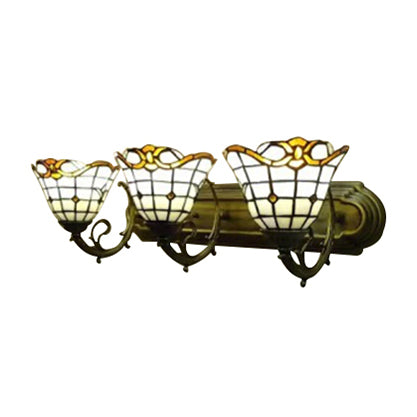 Tiffany Victorian Design Sconce Light Lattice Bell 3 Bulbs Glass Wall Lamp for Living Room Clearhalo 'Industrial' 'Middle century wall lights' 'Tiffany wall lights' 'Tiffany' 'Wall Lamps & Sconces' 'Wall Lights' Lighting' 99272