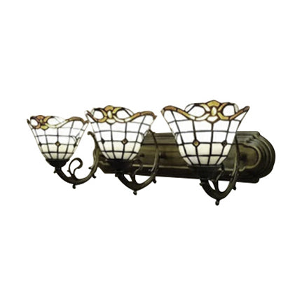 Tiffany Victorian Design Sconce Light Lattice Bell 3 Bulbs Glass Wall Lamp for Living Room Clearhalo 'Industrial' 'Middle century wall lights' 'Tiffany wall lights' 'Tiffany' 'Wall Lamps & Sconces' 'Wall Lights' Lighting' 99273