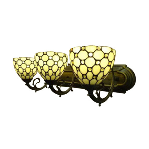 Bowl Study Room Wall Light with Bead Glass 3 Heads Tiffany Traditional Wall Lamp in Beige Clearhalo 'Industrial' 'Middle century wall lights' 'Tiffany wall lights' 'Tiffany' 'Wall Lamps & Sconces' 'Wall Lights' Lighting' 99283