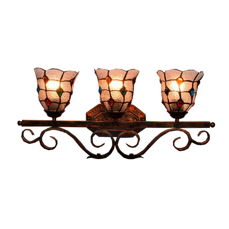 Cafe Lattice Bell Wall Light with Jewelry Glass 3 Heads Tiffany Vintage Clear Wall Lamp in Copper Clear Clearhalo 'Industrial' 'Middle century wall lights' 'Tiffany wall lights' 'Tiffany' 'Wall Lamps & Sconces' 'Wall Lights' Lighting' 99291