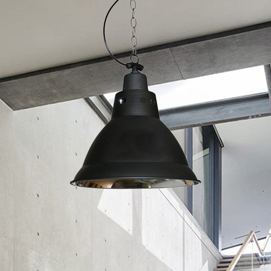 1 Light Dome Pendant Lighting Farmhouse Black Finish Metal Hanging Lamp with Chain for Stairway, 12" W Black Clearhalo 'Art Deco Pendants' 'Black' 'Cast Iron' 'Ceiling Lights' 'Ceramic' 'Crystal' 'Industrial Pendants' 'Industrial' 'Metal' 'Middle Century Pendants' 'Pendant Lights' 'Pendants' 'Rustic Pendants' 'Tiffany' Lighting' 99343