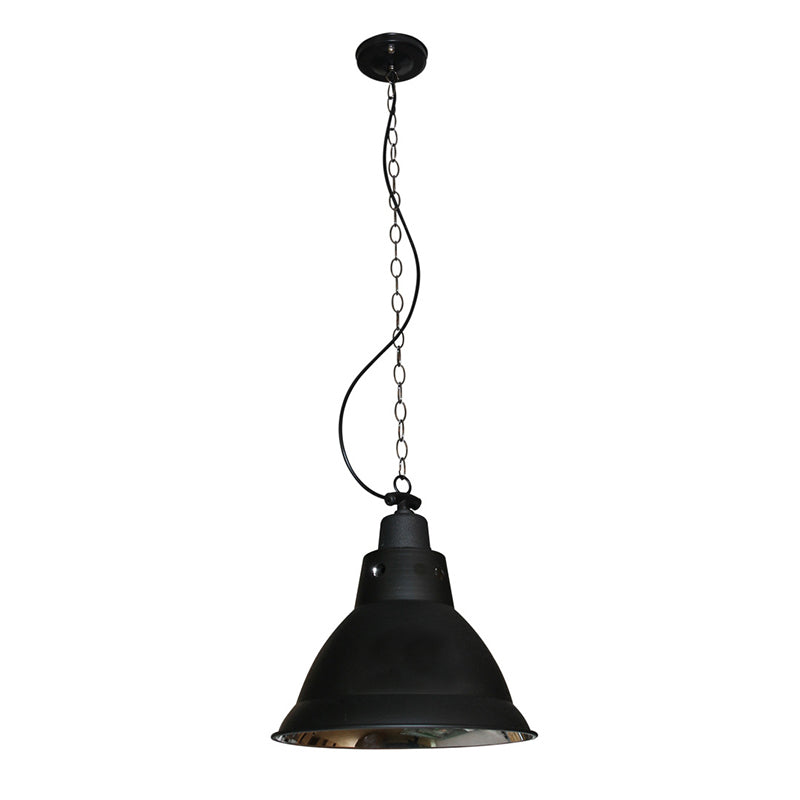 1 Light Dome Pendant Lighting Farmhouse Black Finish Metal Hanging Lamp with Chain for Stairway, 12" W Clearhalo 'Art Deco Pendants' 'Black' 'Cast Iron' 'Ceiling Lights' 'Ceramic' 'Crystal' 'Industrial Pendants' 'Industrial' 'Metal' 'Middle Century Pendants' 'Pendant Lights' 'Pendants' 'Rustic Pendants' 'Tiffany' Lighting' 99345