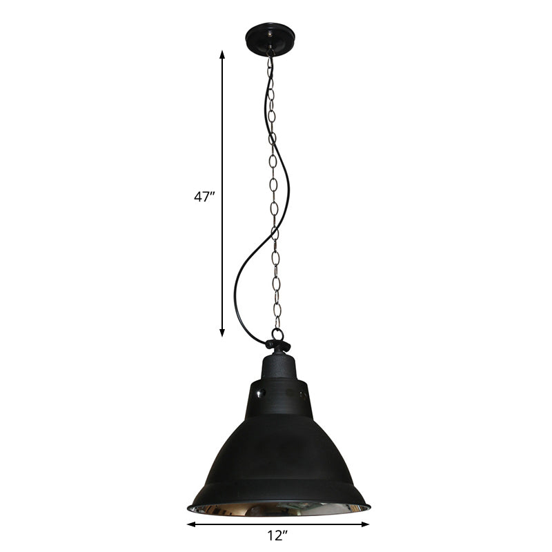 1 Light Dome Pendant Lighting Farmhouse Black Finish Metal Hanging Lamp with Chain for Stairway, 12" W Clearhalo 'Art Deco Pendants' 'Black' 'Cast Iron' 'Ceiling Lights' 'Ceramic' 'Crystal' 'Industrial Pendants' 'Industrial' 'Metal' 'Middle Century Pendants' 'Pendant Lights' 'Pendants' 'Rustic Pendants' 'Tiffany' Lighting' 99346