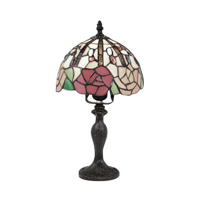 Vivid Blossom Desk Light with Rose/Butterfly/Bear/Santa Claus Pattern Tiffany Rustic Stained Glass Desk Lamp for Study Room Clearhalo 'Lamps' 'Table Lamps' Lighting' 99349