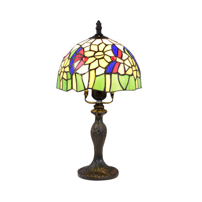 Vivid Blossom Desk Light with Rose/Butterfly/Bear/Santa Claus Pattern Tiffany Rustic Stained Glass Desk Lamp for Study Room Bronze Butterfly Clearhalo 'Lamps' 'Table Lamps' Lighting' 99350