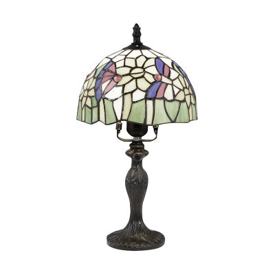 Vivid Blossom Desk Light with Rose/Butterfly/Bear/Santa Claus Pattern Tiffany Rustic Stained Glass Desk Lamp for Study Room Clearhalo 'Lamps' 'Table Lamps' Lighting' 99351
