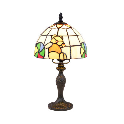 Vivid Blossom Desk Light with Rose/Butterfly/Bear/Santa Claus Pattern Tiffany Rustic Stained Glass Desk Lamp for Study Room Bronze Bear Clearhalo 'Lamps' 'Table Lamps' Lighting' 99354