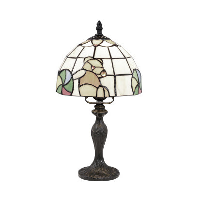 Vivid Blossom Desk Light with Rose/Butterfly/Bear/Santa Claus Pattern Tiffany Rustic Stained Glass Desk Lamp for Study Room Clearhalo 'Lamps' 'Table Lamps' Lighting' 99355