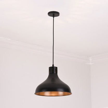 Metallic Bowl Shade Hanging Lamp Retro Style 1 Light Bedroom Pendant Lighting in Black Black Clearhalo 'Art Deco Pendants' 'Black' 'Cast Iron' 'Ceiling Lights' 'Ceramic' 'Crystal' 'Industrial Pendants' 'Industrial' 'Metal' 'Middle Century Pendants' 'Pendant Lights' 'Pendants' 'Rustic Pendants' 'Tiffany' Lighting' 99465