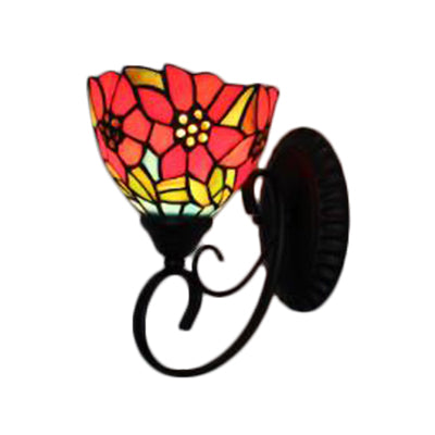 Orange Flower Wall Light Fixture Victorian 1 Head Multicolor Stained Glass Sconce Light Clearhalo 'Industrial' 'Middle century wall lights' 'Tiffany wall lights' 'Tiffany' 'Wall Lamps & Sconces' 'Wall Lights' Lighting' 99595