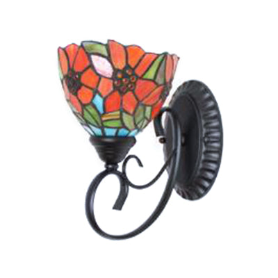 Orange Flower Wall Light Fixture Victorian 1 Head Multicolor Stained Glass Sconce Light Clearhalo 'Industrial' 'Middle century wall lights' 'Tiffany wall lights' 'Tiffany' 'Wall Lamps & Sconces' 'Wall Lights' Lighting' 99596