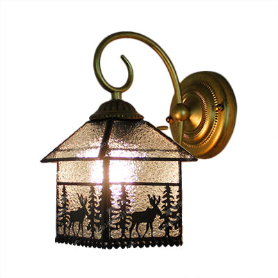 Rustic Style Lodge Wall Light with Deer 1 Bulb Glass Clear Wall Sconce in Brass for Dining Room Clearhalo 'Industrial' 'Middle century wall lights' 'Tiffany wall lights' 'Tiffany' 'Wall Lamps & Sconces' 'Wall Lights' Lighting' 99607