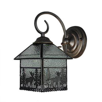 Rustic Style Lodge Wall Light with Deer 1 Bulb Glass Clear Wall Sconce in Brass for Dining Room Clearhalo 'Industrial' 'Middle century wall lights' 'Tiffany wall lights' 'Tiffany' 'Wall Lamps & Sconces' 'Wall Lights' Lighting' 99608