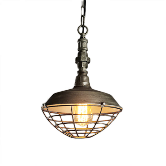1 Bulb Barn Hanging Light with Wire Guard Shade Rustic Loft Bronze Finish Metal Pendant Lamp Clearhalo 'Art Deco Pendants' 'Cast Iron' 'Ceiling Lights' 'Ceramic' 'Crystal' 'Industrial Pendants' 'Industrial' 'Metal' 'Middle Century Pendants' 'Pendant Lights' 'Pendants' 'Tiffany' Lighting' 99675
