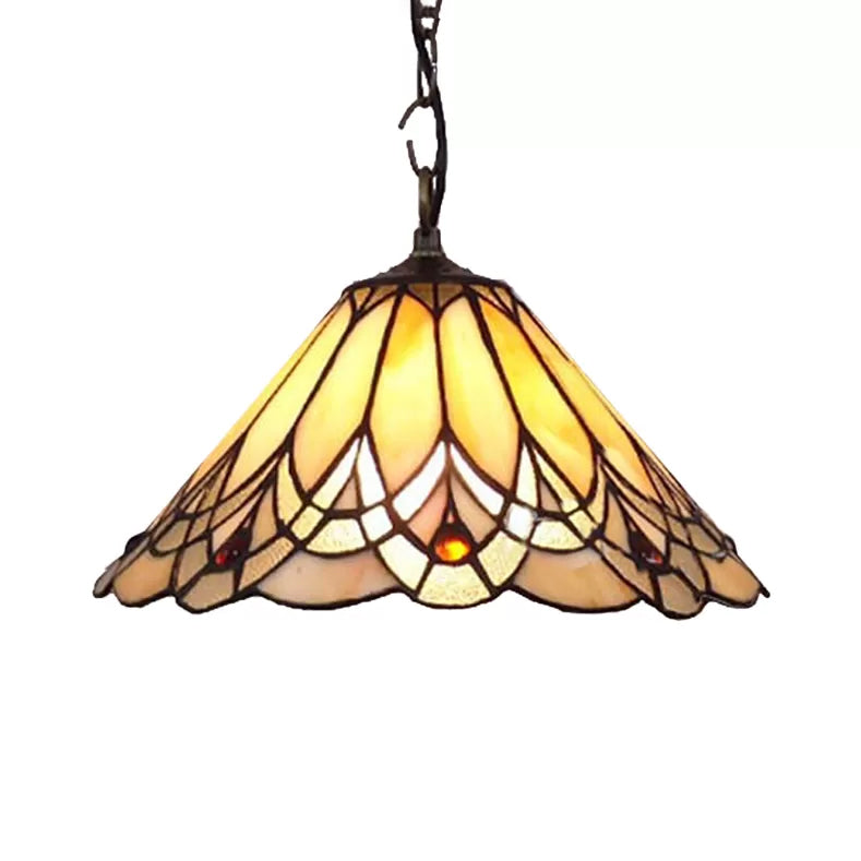 Kitchen Pendant Lights Stained Glass with Adjustable Chains Tiffany Cone Ceiling Fixture Clearhalo 'Ceiling Lights' 'Close To Ceiling Lights' 'Industrial' 'Middle Century Pendants' 'Pendant Lights' 'Pendants' 'Tiffany close to ceiling' 'Tiffany Pendants' 'Tiffany' Lighting' 9968