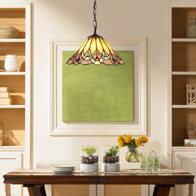 Kitchen Pendant Lights Stained Glass with Adjustable Chains Tiffany Cone Ceiling Fixture Black Gem Clearhalo 'Ceiling Lights' 'Close To Ceiling Lights' 'Industrial' 'Middle Century Pendants' 'Pendant Lights' 'Pendants' 'Tiffany close to ceiling' 'Tiffany Pendants' 'Tiffany' Lighting' 9970