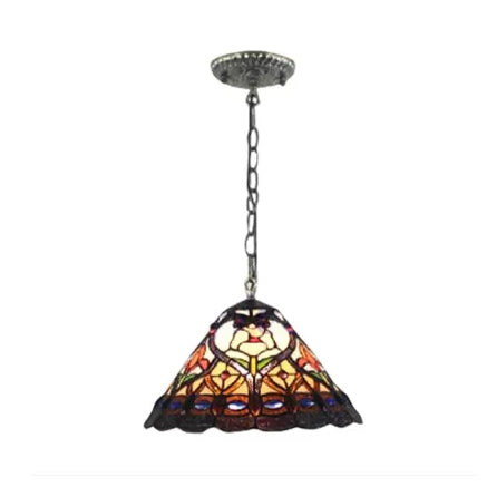 Tiffany Pendant Lights for Ceiling Adjustable Stained Glass Floral Hanging Lamp in Aged Brass for Dining Table Antique Brass 12" Clearhalo 'Ceiling Lights' 'Industrial' 'Middle Century Pendants' 'Pendant Lights' 'Pendants' 'Tiffany close to ceiling' 'Tiffany Pendants' 'Tiffany' Lighting' 9975