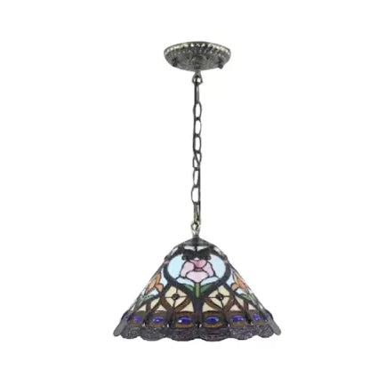 Tiffany Pendant Lights for Ceiling Adjustable Stained Glass Floral Hanging Lamp in Aged Brass for Dining Table Clearhalo 'Ceiling Lights' 'Industrial' 'Middle Century Pendants' 'Pendant Lights' 'Pendants' 'Tiffany close to ceiling' 'Tiffany Pendants' 'Tiffany' Lighting' 9976