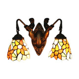 Stained Glass Floral Wall Light Fixture Victorian 2 Lights Orange Sconce Light with Mermaid Backplate Clearhalo 'Cast Iron' 'Glass' 'Industrial' 'Middle century wall lights' 'Modern' 'Tiffany wall lights' 'Tiffany' 'Traditional wall lights' 'Wall Lamps & Sconces' 'Wall Lights' Lighting' 99821