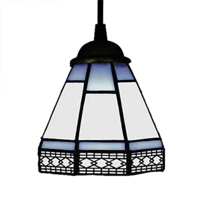 Stained Glass Conical Drop Lamp Tiffany-Style 1 Head Beige/Green/Blue Pendant Lighting Fixture for Living Room Clearhalo 'Ceiling Lights' 'Industrial' 'Middle Century Pendants' 'Pendant Lights' 'Pendants' 'Tiffany close to ceiling' 'Tiffany Pendants' 'Tiffany' Lighting' 9986