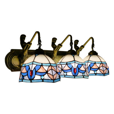 Dome Wall Mounted Light Mediterranean Blue-Pink Glass 3 Head Living Room Sconce Light Clearhalo 'Industrial' 'Middle century wall lights' 'Tiffany wall lights' 'Tiffany' 'Wall Lamps & Sconces' 'Wall Lights' Lighting' 99913