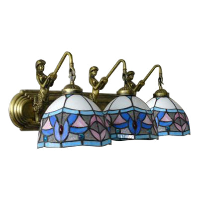 Dome Wall Mounted Light Mediterranean Blue-Pink Glass 3 Head Living Room Sconce Light Clearhalo 'Industrial' 'Middle century wall lights' 'Tiffany wall lights' 'Tiffany' 'Wall Lamps & Sconces' 'Wall Lights' Lighting' 99914