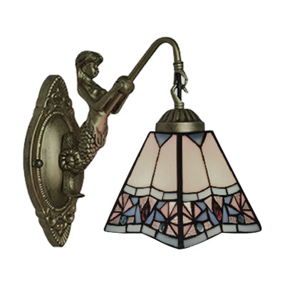 Beige Glass Trapezoid Sconce Light Fixture Tiffany 1 Head Wall Mounted Light for Living Room Clearhalo 'Industrial' 'Middle century wall lights' 'Tiffany wall lights' 'Tiffany' 'Wall Lamps & Sconces' 'Wall Lights' Lighting' 99946