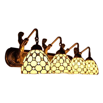 Beige Glass Dome Wall Mount Light Fixture Tiffany 4 Heads Antique Brass Sconce Light Clearhalo 'Industrial' 'Middle century wall lights' 'Tiffany wall lights' 'Tiffany' 'Wall Lamps & Sconces' 'Wall Lights' Lighting' 99976