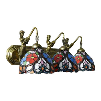 Bowl Stained Glass Sconce Light Mediterranean 3 Head Blue Wall Mount Light Fixture for Living Room Clearhalo 'Industrial' 'Middle century wall lights' 'Tiffany wall lights' 'Tiffany' 'Wall Lamps & Sconces' 'Wall Lights' Lighting' 99985