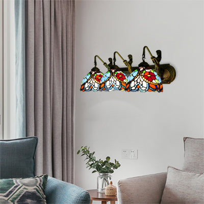 Bowl Stained Glass Sconce Light Mediterranean 3 Head Blue Wall Mount Light Fixture for Living Room Blue Clearhalo 'Industrial' 'Middle century wall lights' 'Tiffany wall lights' 'Tiffany' 'Wall Lamps & Sconces' 'Wall Lights' Lighting' 99986