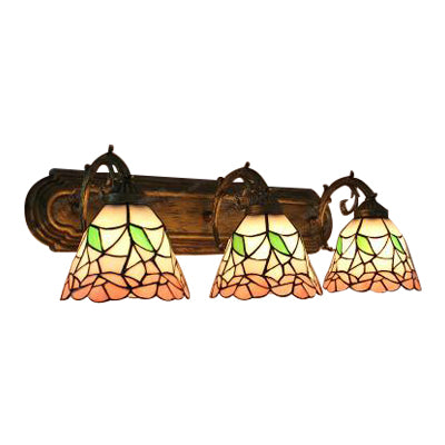 Stained Glass Floral Wall Lamp Lodge Style 3 Lights Indoor Wall Mount Light for Living Room Clearhalo 'Industrial' 'Middle century wall lights' 'Tiffany wall lights' 'Tiffany' 'Wall Lamps & Sconces' 'Wall Lights' Lighting' 99996